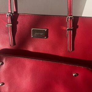 Nine West Red Leather Tote with Adjustable Straps